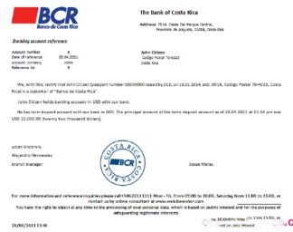 Costa Rica The Bank of Costa Rica reference download template file