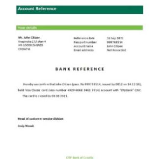 Croatia Otpbank closure reference download template file