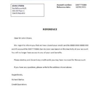 Czech Republic CSOB closure reference download template file