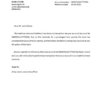 Denmark Arbejdernes Landsbank closure reference download template file