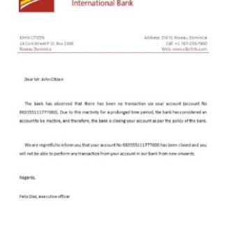 Dominica CIBC closure reference download template file
