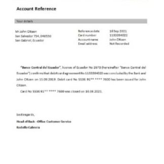 Ecuador Central Bank of Ecuador closure reference download template file