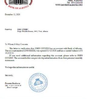 Albania bank of Albania reference download template file