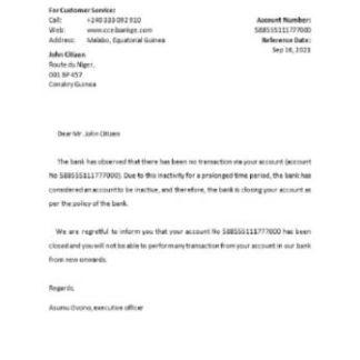 Equatorial Guinea CCEI Bank Benin bank closure reference download template file