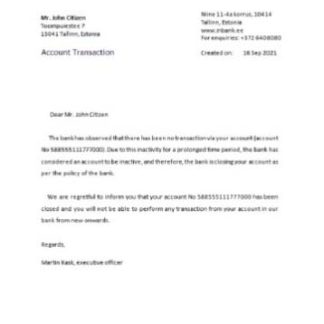 Estonia Inbank closure reference download template file