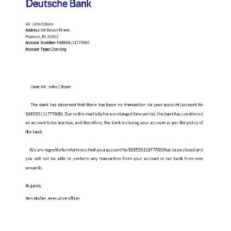 Germany Deutsche bank closure reference download template file