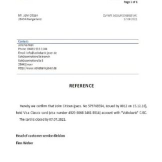 Germany Volksbank closure reference download template file