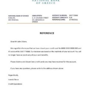 Greece National Bank of Greece closure reference download template file