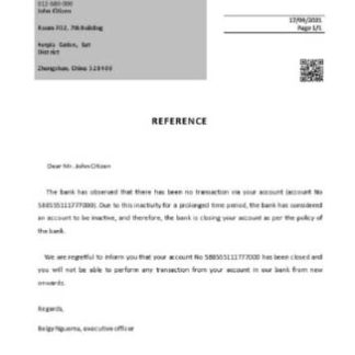 Hong Kong Bank of China closure reference download template file