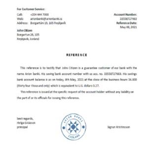 Iceland  Arion Bank reference download template file