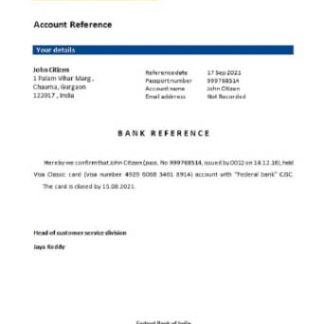 India Federal bank closure reference download template file
