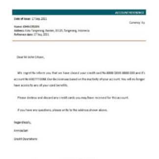 Indonesia Bank Negara closure reference download template file