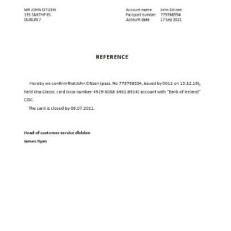 Ireland bank of Ireland closure reference download template file