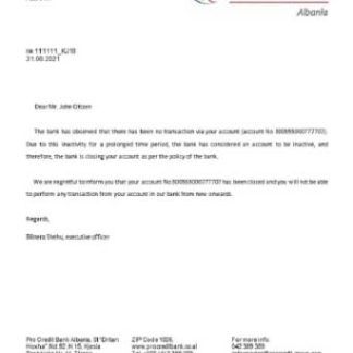 Albania Procredit closure reference download template file