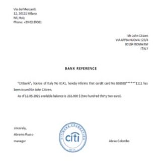 Italy Citibank reference download template file