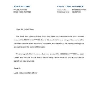 Italy Ubi Banca closure reference download template file