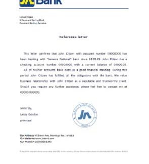 Jamaica National Bank reference download template file