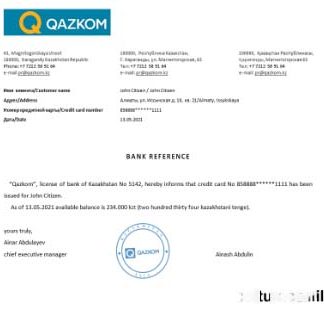 Kazakhstan Qazkom reference download template file