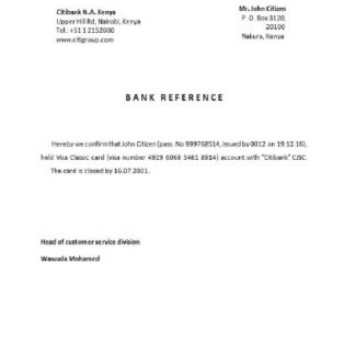 Kenya Citibank closure reference download template file