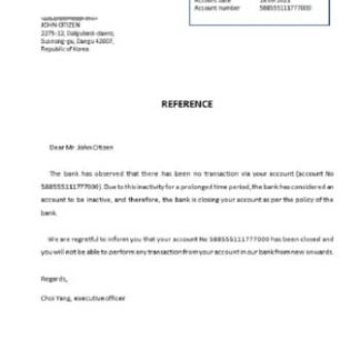 Korea KDB bank closure reference download template file