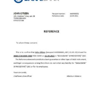 Kyrgyzstan OJSC Bakai Bank closure reference download template file