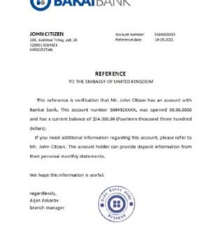 Kyrgyzstan OJSC Bakai Bank reference download template file