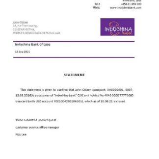 Laos Indochina Bank closure reference download template file