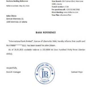 Liberia IB International Bank reference download template file