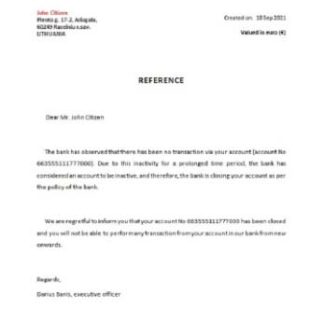 Lithuania Citadele bank closure reference download template file