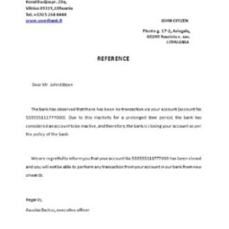 Lithuania Swedbank closure reference download template file