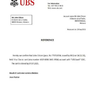 Monaco UBS bank closure reference download template file
