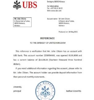 Monaco UBS bank reference download template file
