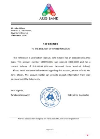 Mongolia Arig bank reference download template file