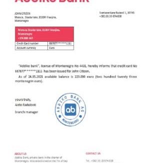 Montenegro Addiko bank reference download template file
