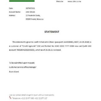 Morocco Credit Agricole bank closure reference download template file