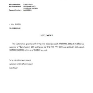 Austria Bank Austria closure reference download template file