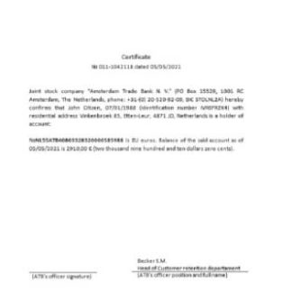 Netherlands Amsterdam Trade Bank certificate download template file