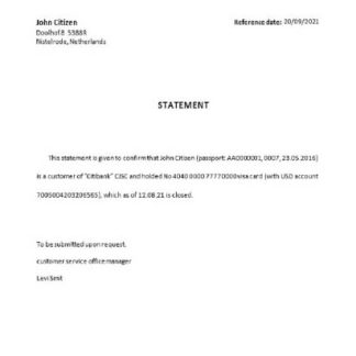 Netherlands Citibank closure reference download template file