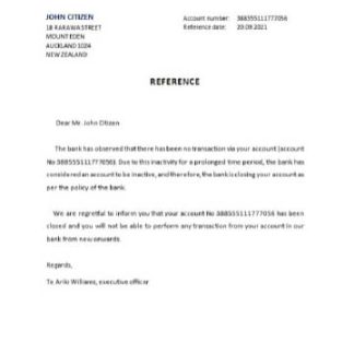 New Zealand BNZ closure reference download template file