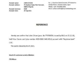 Nigeria Keystone bank closure reference download template file