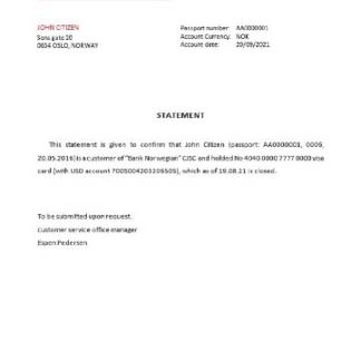 Norway Bank Norwegian closure reference download template file