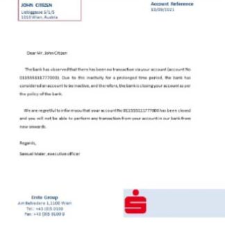 Austria Erste closure reference download template file