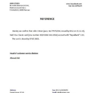 Pakistan Faysal bank closure reference download template file