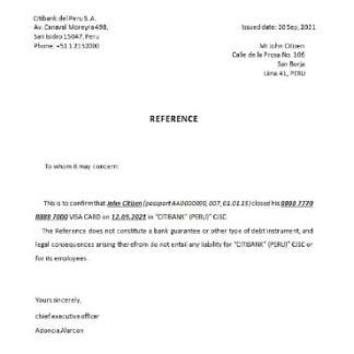 Peru Citibank closure reference download template file