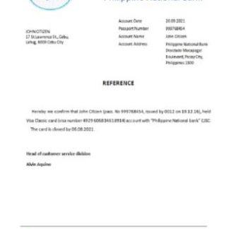 Philippines PNB closure reference download template file