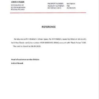 Poland Bank Pekao closure reference download template file