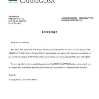 Portugal Banco Carregosa closure reference download template file