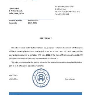 Qatar Ahli bank reference download template file