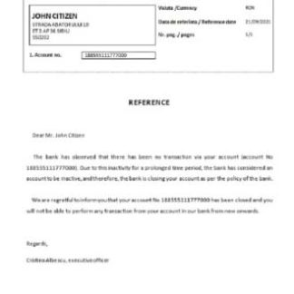 Romania UniCredit bank closure reference download template file