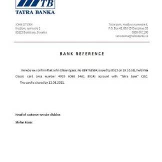 Slovakia Tatra Bank closure reference download template file